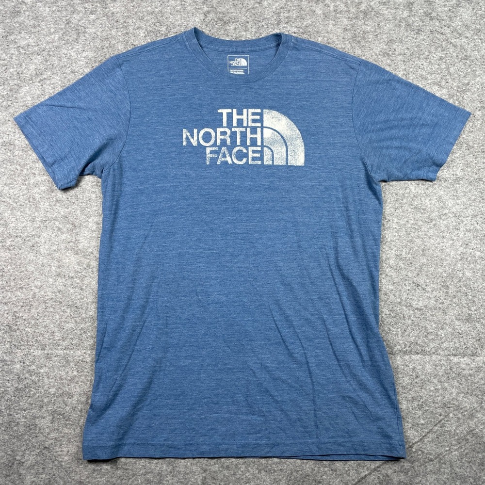 The North Face T-Shirt Mens L Blue Slim Fit Distressed Half Dome Short Sleeve